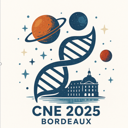 ADN, planètes, étoiles et monument représentant Bordeaux 